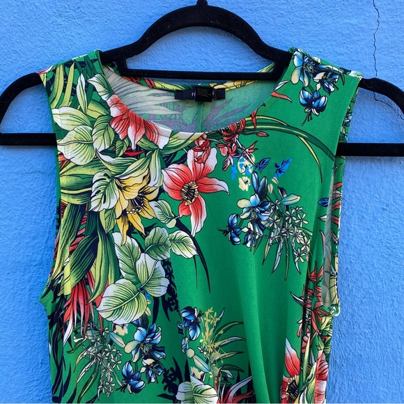 Tropical flower green sleeveless dress side slit size medium - Picture 6 of 12